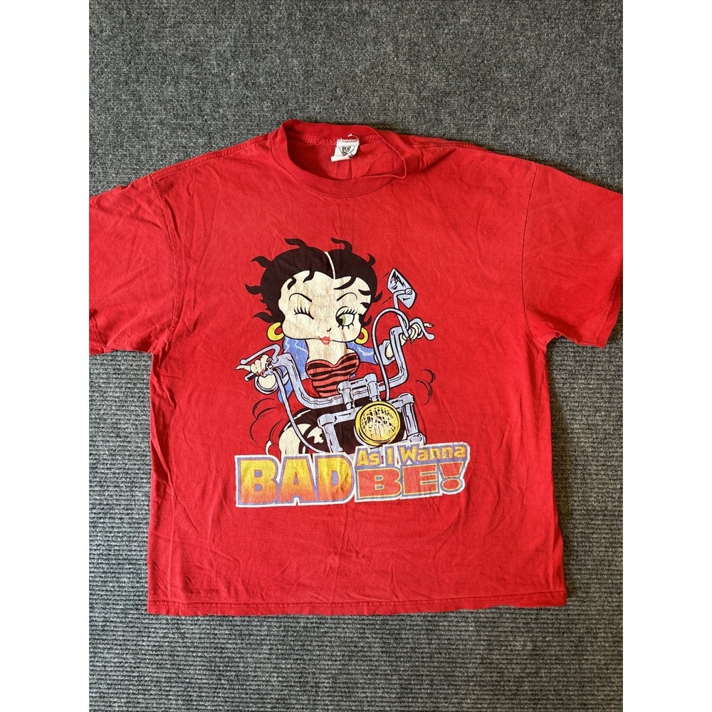 VTG Y2K Betty Boop Biker Motorcycle Bad As I Wanna Be Tshirt Sz L Freeze‎ Red